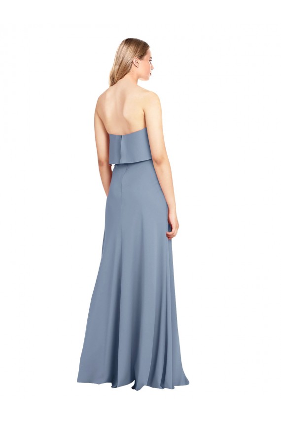 High Neck Long Stretch Crepe Smoke Blue Sleeveless Formal Dress / Bridesmaid Dress Victoria