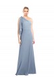 One Shoulder Long Stretch Crepe Smoke Blue Flutter Sleeves Formal Dress / Bridesmaid Dress Victoria
