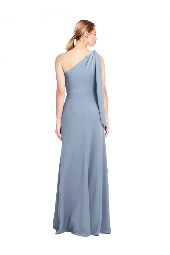 One Shoulder Long Stretch Crepe Smoke Blue Flutter Sleeves Formal Dress / Bridesmaid Dress Victoria