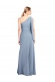 One Shoulder Long Stretch Crepe Smoke Blue Flutter Sleeves Formal Dress / Bridesmaid Dress Victoria