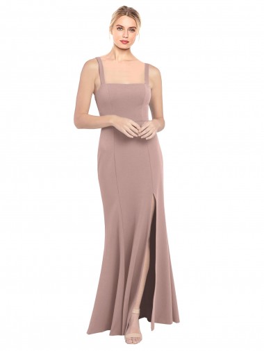 High Neck Long Stretch Crepe Dusty Pink Sleeveless Prom Dress / Bridesmaid Dress Victoria