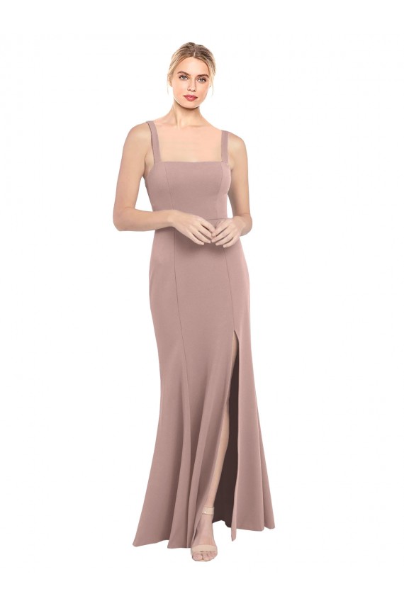 High Neck Long Stretch Crepe Dusty Pink Sleeveless Prom Dress / Bridesmaid Dress Victoria