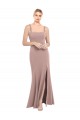High Neck Long Stretch Crepe Dusty Pink Sleeveless Prom Dress / Bridesmaid Dress Victoria