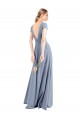 High Neck Long Stretch Crepe Smoke Blue Cap Sleeves Prom Dress / Bridesmaid Dress Victoria