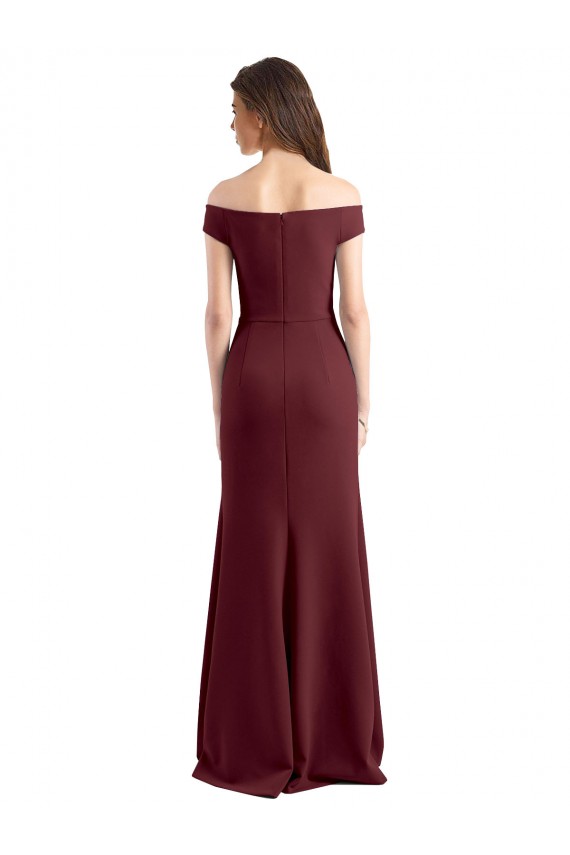 High Neck Long Stretch Crepe Burgundy Gold Sleeveless Prom Dress / Bridesmaid Dress Victoria