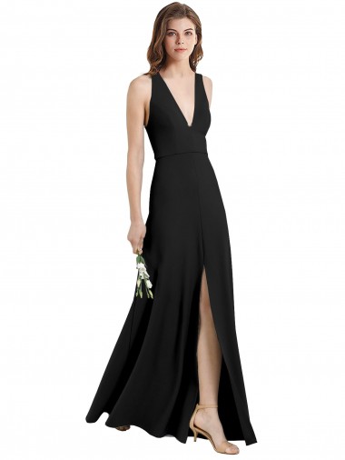 High Neck Long Stretch Crepe Black Sheath Sleeveless Formal Evening Gown / Prom Dress / Bridesmaid Dress Victoria