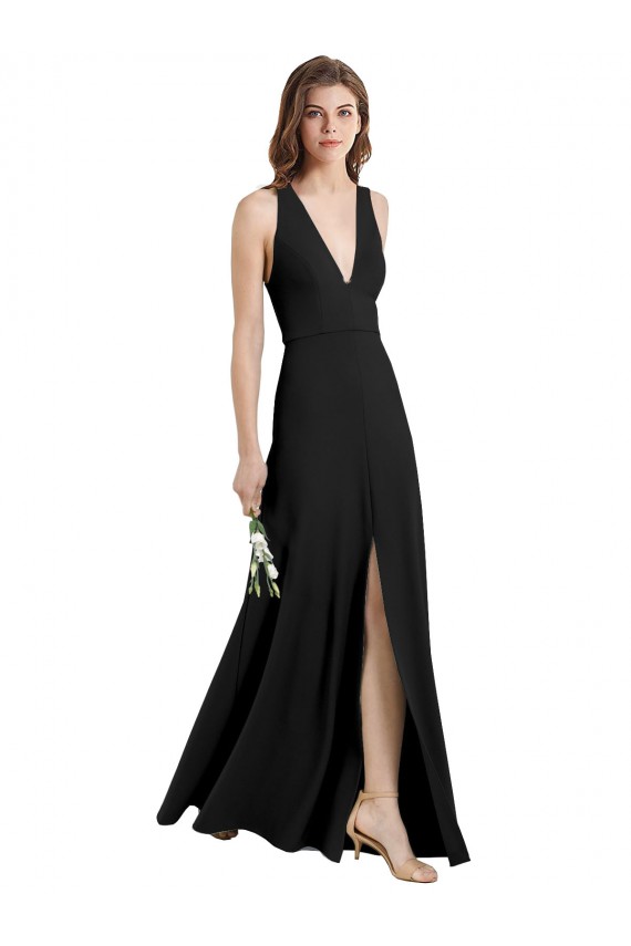 High Neck Long Stretch Crepe Black Sheath Sleeveless Formal Evening Gown / Prom Dress / Bridesmaid Dress Victoria