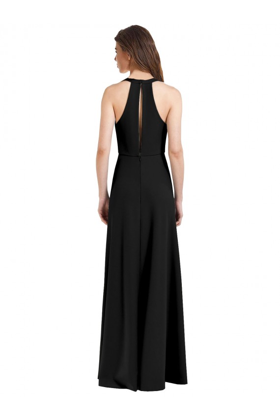 High Neck Long Stretch Crepe Black Sheath Sleeveless Formal Evening Gown / Prom Dress / Bridesmaid Dress Victoria