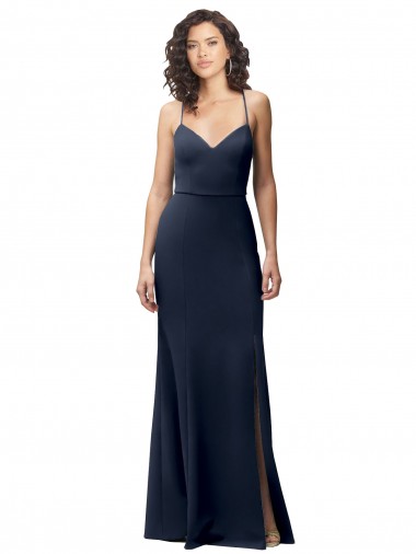 High Neck Long Stretch Crepe Dark Navy Sheath Sleeveless Formal Evening Gown / Prom Dress / Bridesmaid Dress Victoria