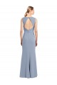 High Neck Long Stretch Crepe Smoke Blue Sleeveless Bridesmaid Dress Victoria