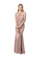 High Neck Long Stretch Crepe Dusty Pink Sheath Sleeveless Prom Dress / Bridesmaid Dress Victoria