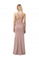 High Neck Long Stretch Crepe Dusty Pink Sheath Sleeveless Prom Dress / Bridesmaid Dress Victoria