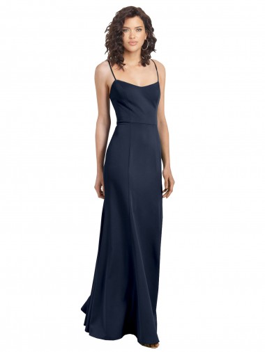 Scoop Neck Long Stretch Crepe Dark Navy Sleeveless Formal Dress / Bridesmaid Dress Victoria