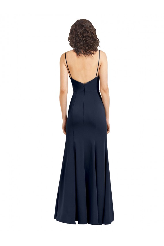 Scoop Neck Long Stretch Crepe Dark Navy Sleeveless Formal Dress / Bridesmaid Dress Victoria