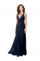 High Neck Long Stretch Crepe Dark Navy V-Neck Sleeveless Formal Dress / Bridesmaid Dress Victoria