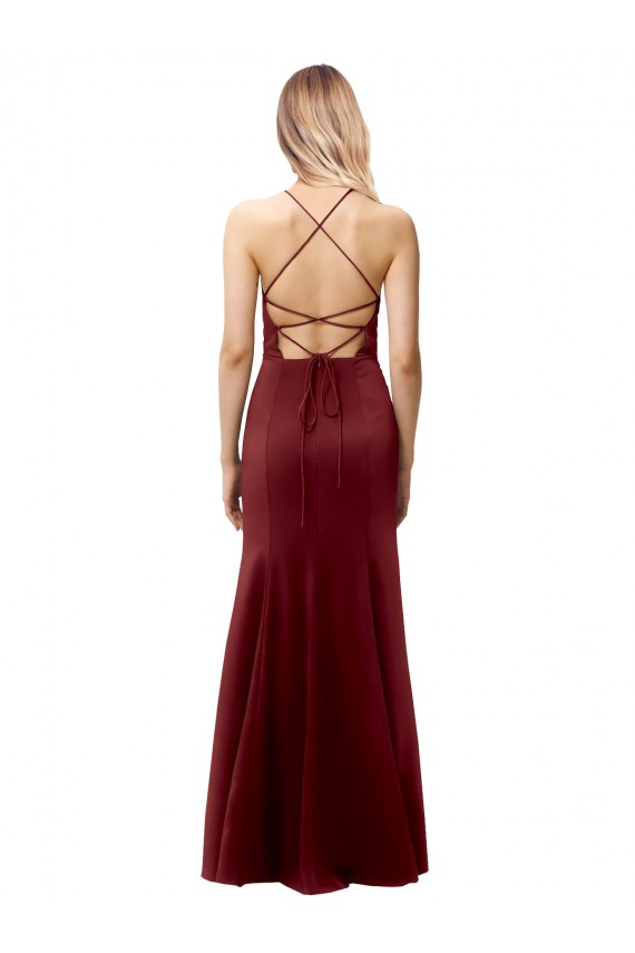 High Neck Long Stretch Crepe Burgundy Gold Sleeveless Formal Evening Gown / Prom Dress / Bridesmaid Dress Victoria