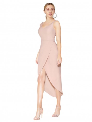 High Neck Knee Length Stretch Crepe Mauve Sleeveless High Low Evening Gown / Prom Dress / Bridesmaid Dress Victoria