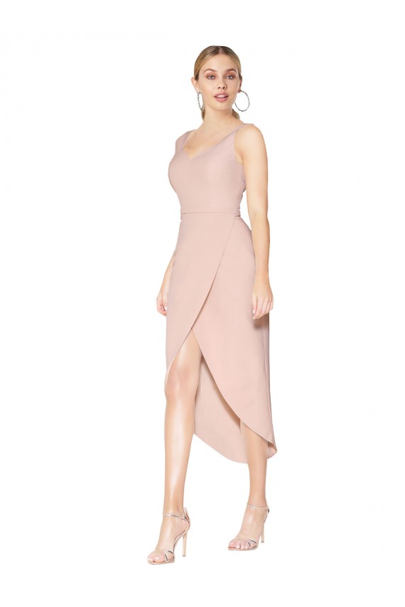 High Neck Knee Length Stretch Crepe Mauve Sleeveless High Low Evening Gown / Prom Dress / Bridesmaid Dress Victoria