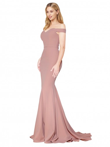 High Neck Sweep Train Stretch Crepe Dusty Pink Sleeveless Formal Evening Gown / Prom Dress / Bridesmaid Dress Victoria
