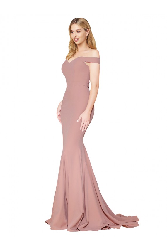High Neck Sweep Train Stretch Crepe Dusty Pink Sleeveless Formal Evening Gown / Prom Dress / Bridesmaid Dress Victoria