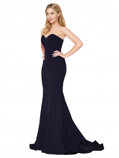 High Neck Sweep Train Stretch Crepe Dark Navy Sleeveless Formal Evening Gown / Prom Dress / Bridesmaid Dress Victoria