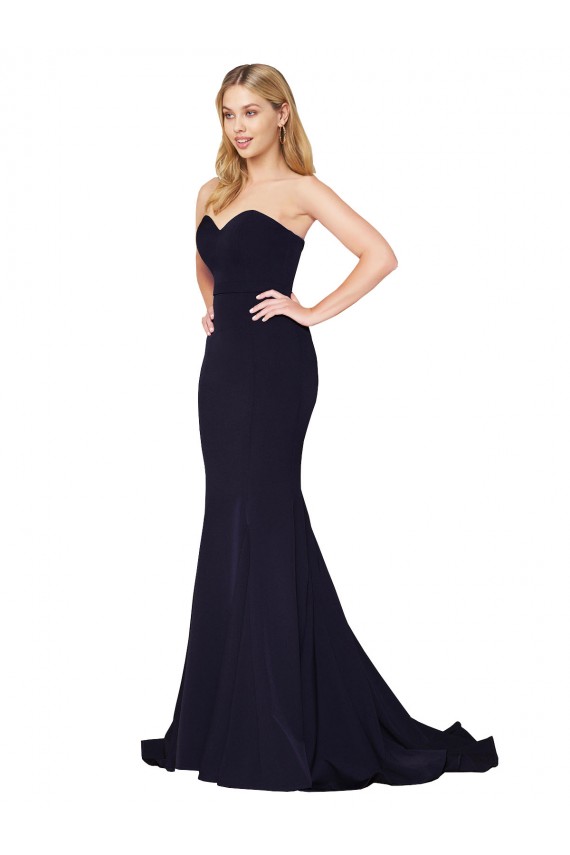 High Neck Sweep Train Stretch Crepe Dark Navy Sleeveless Formal Evening Gown / Prom Dress / Bridesmaid Dress Victoria
