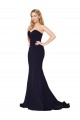 High Neck Sweep Train Stretch Crepe Dark Navy Sleeveless Formal Evening Gown / Prom Dress / Bridesmaid Dress Victoria