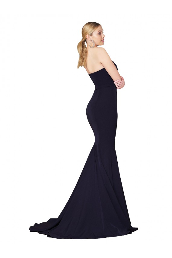 High Neck Sweep Train Stretch Crepe Dark Navy Sleeveless Formal Evening Gown / Prom Dress / Bridesmaid Dress Victoria