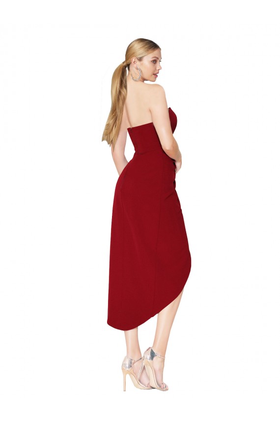 High Neck Knee Length Stretch Crepe Burgundy Sleeveless High Low Evening Gown / Prom Dress / Bridesmaid Dress Victoria