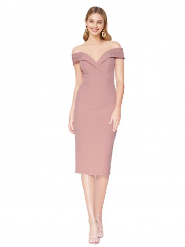 High Neck Knee Length Stretch Crepe Dusty Pink Sleeveless Black Tie Evening Gown / Prom Dress / Bridesmaid Dress Victoria