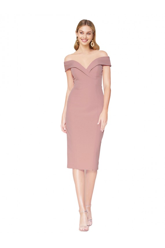 High Neck Knee Length Stretch Crepe Dusty Pink Sleeveless Black Tie Evening Gown / Prom Dress / Bridesmaid Dress Victoria