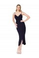High Neck Knee Length Stretch Crepe Dark Navy Sleeveless Formal Dress / Bridesmaid Dress Victoria