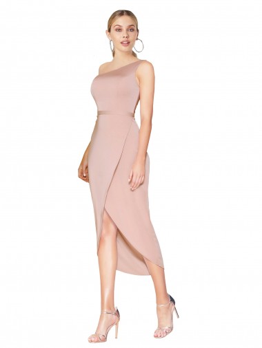 High Neck Knee Length Stretch Crepe Mauve Sleeveless Formal Dress / Bridesmaid Dress Victoria