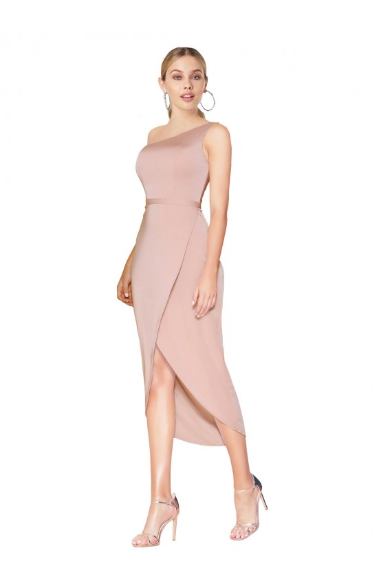 High Neck Knee Length Stretch Crepe Mauve Sleeveless Formal Dress / Bridesmaid Dress Victoria