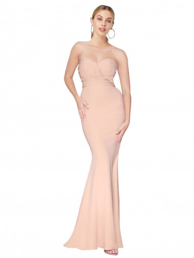 High Neck Long Stretch Crepe Nude Sleeveless Formal Dress / Bridesmaid Dress Victoria
