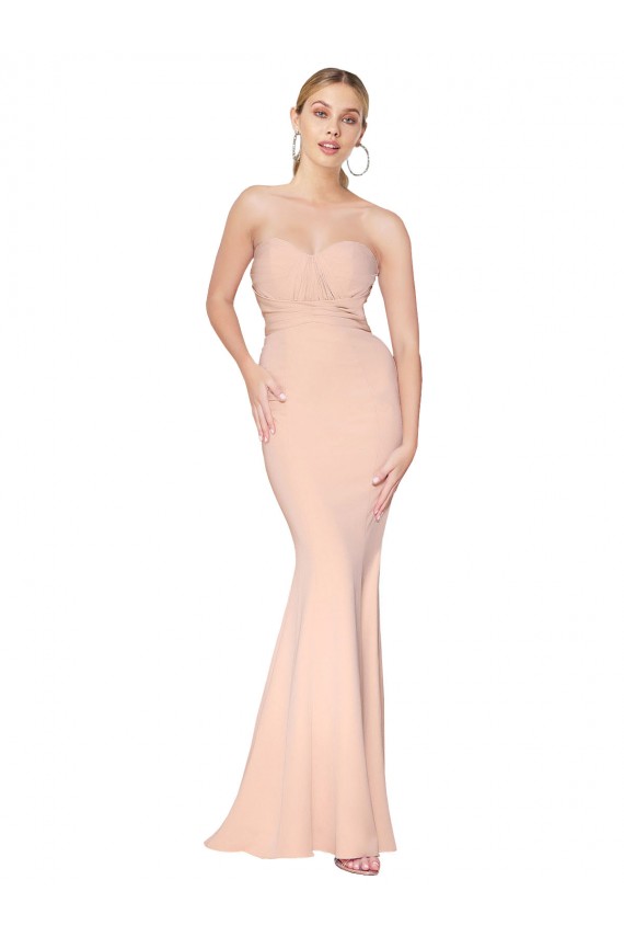 High Neck Long Stretch Crepe Nude Sleeveless Formal Dress / Bridesmaid Dress Victoria