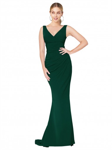 High Neck Long Stretch Crepe Midnight Green Sleeveless Formal Evening Gown / Prom Dress / Bridesmaid Dress Victoria