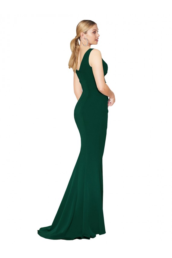 High Neck Long Stretch Crepe Midnight Green Sleeveless Formal Evening Gown / Prom Dress / Bridesmaid Dress Victoria