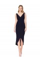 High Neck Knee Length Stretch Crepe Dark Navy Sleeveless High Low Evening Gown / Prom Dress / Bridesmaid Dress Victoria