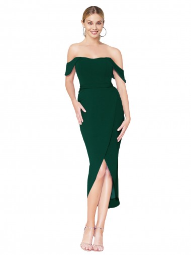 High Neck Knee Length Stretch Crepe Midnight Green Sleeveless High Low Evening Gown / Prom Dress / Bridesmaid Dress Victoria