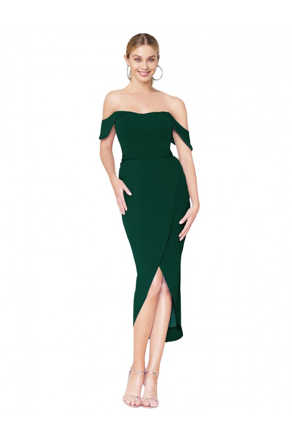 High Neck Knee Length Stretch Crepe Midnight Green Sleeveless High Low Evening Gown / Prom Dress / Bridesmaid Dress Victoria