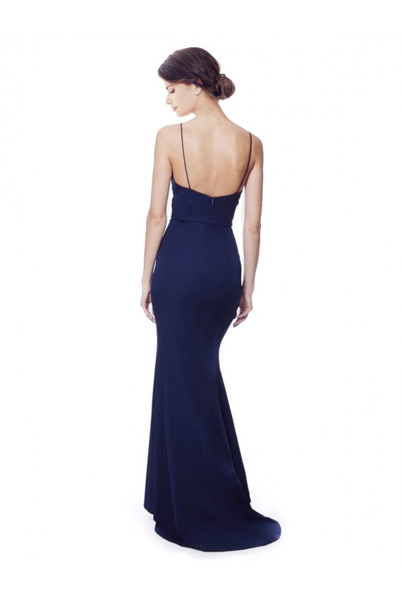 High Neck Long Stretch Crepe Navy Blue Sleeveless Formal Dress / Bridesmaid Dress Victoria