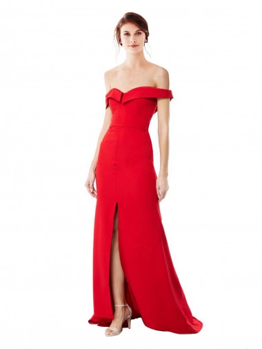 High Neck Long Stretch Crepe Red Sleeveless Bridesmaid Dress / Evening Dress Victoria