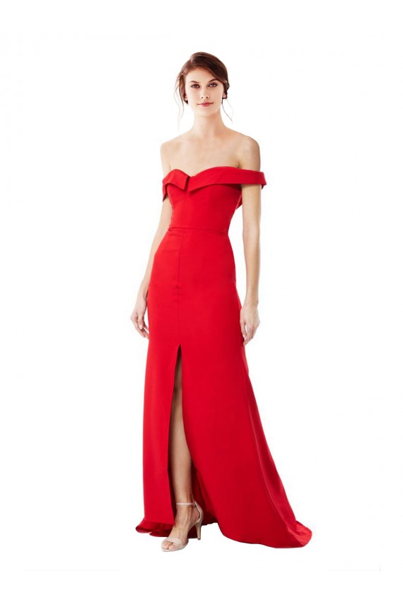 High Neck Long Stretch Crepe Red Sleeveless Bridesmaid Dress / Evening Dress Victoria