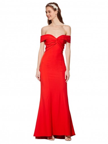 High Neck Long Stretch Crepe Red Sleeveless Bridesmaid Dress / Formal Dress Victoria