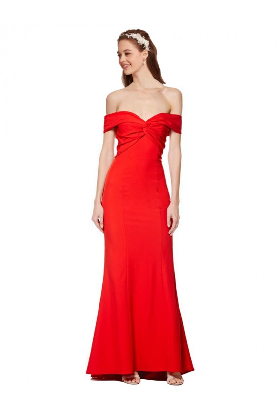 High Neck Long Stretch Crepe Red Sleeveless Bridesmaid Dress / Formal Dress Victoria