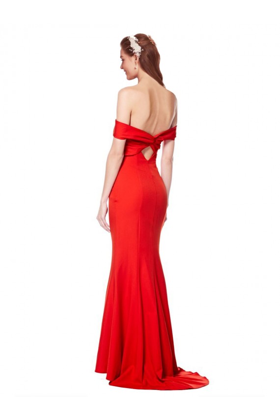 High Neck Long Stretch Crepe Red Sleeveless Bridesmaid Dress / Formal Dress Victoria
