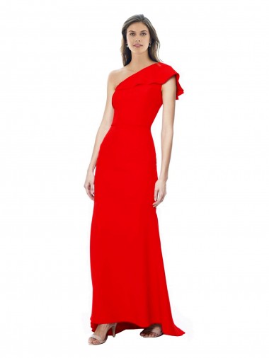 High Neck Long Stretch Crepe Red Sleeveless Formal Dress / Bridesmaid Dress Victoria