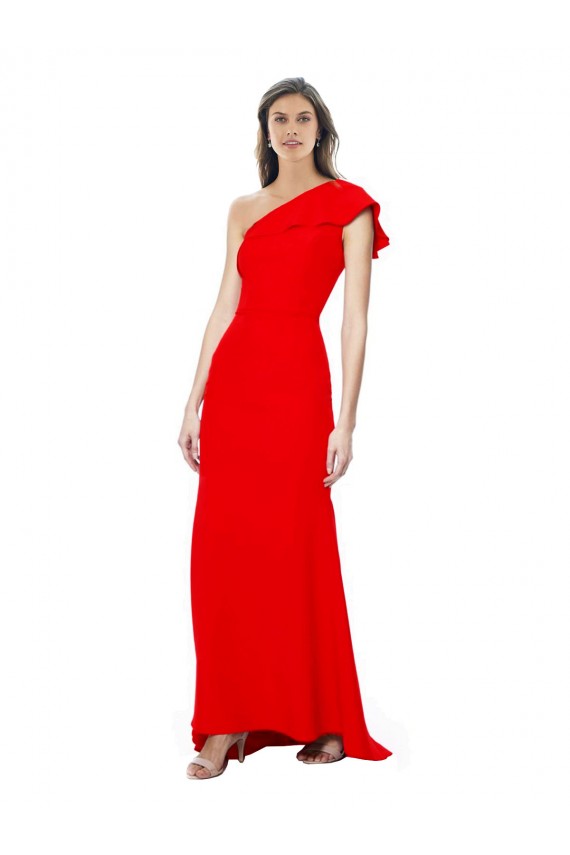 High Neck Long Stretch Crepe Red Sleeveless Formal Dress / Bridesmaid Dress Victoria