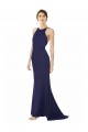 High Neck Long Stretch Crepe Navy Blue Sleeveless Formal Evening Gown / Prom Dress / Bridesmaid Dress Victoria